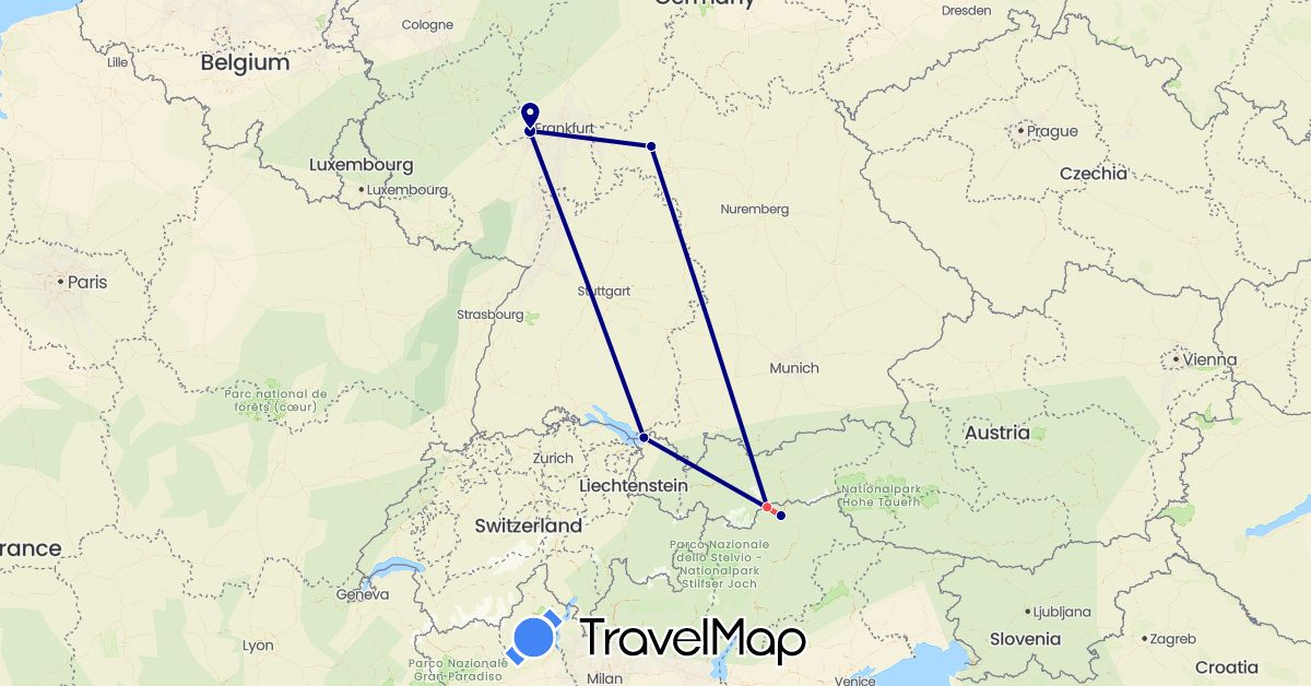 TravelMap itinerary: driving, hiking in Germany, Italy (Europe)